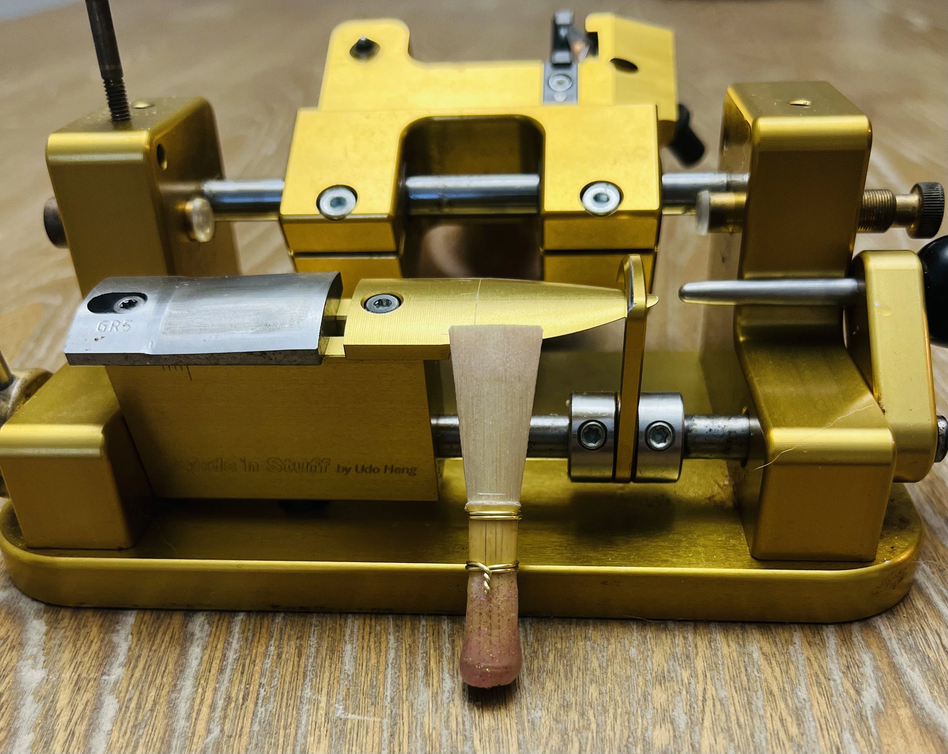 Tip-profiled bassoon reed blank by Harter Reed Co. showing GR5 tip profile