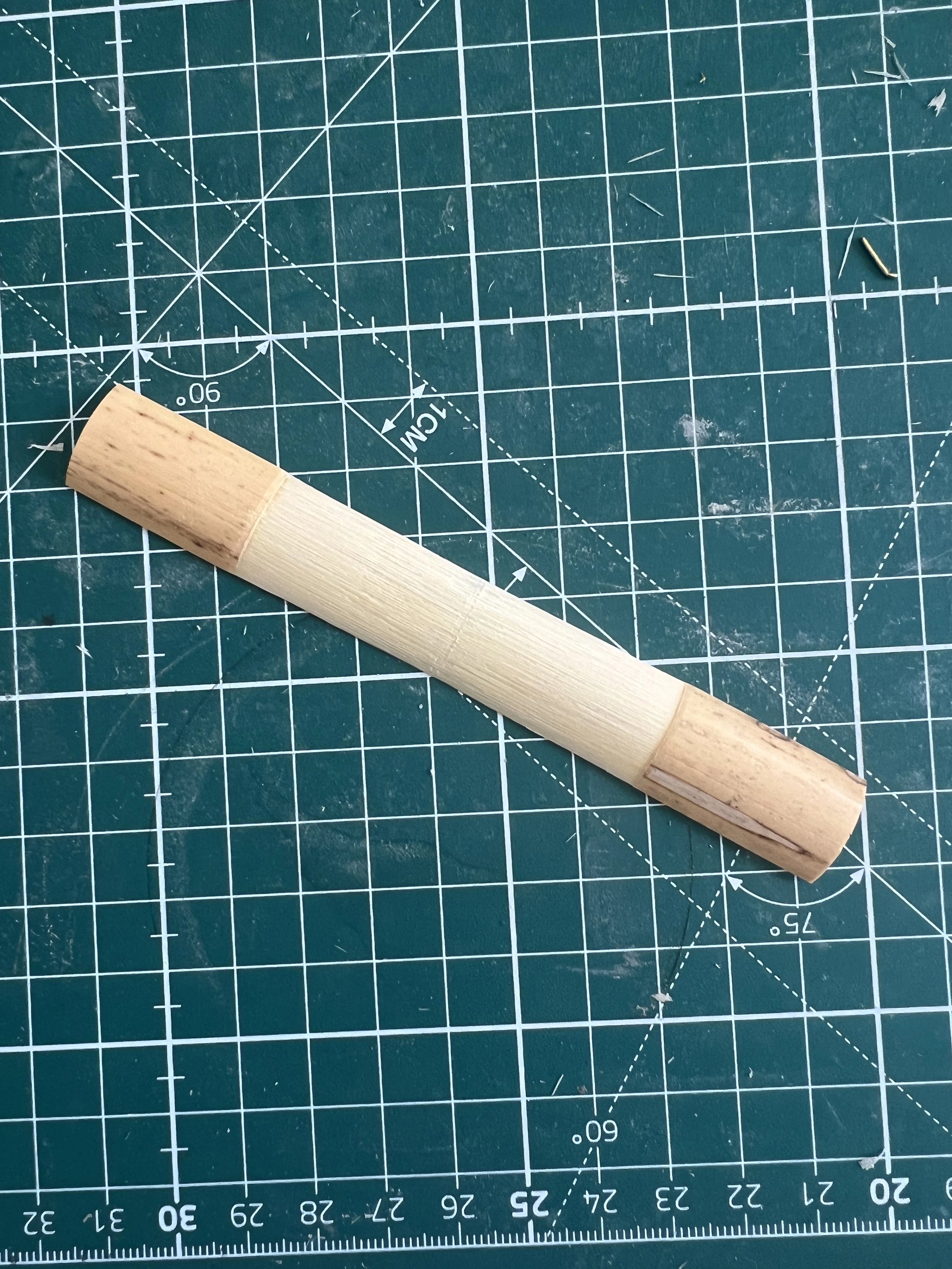 Gouged and profiled bassoon cane pieces by Harter Reed Co. ready for blank formation